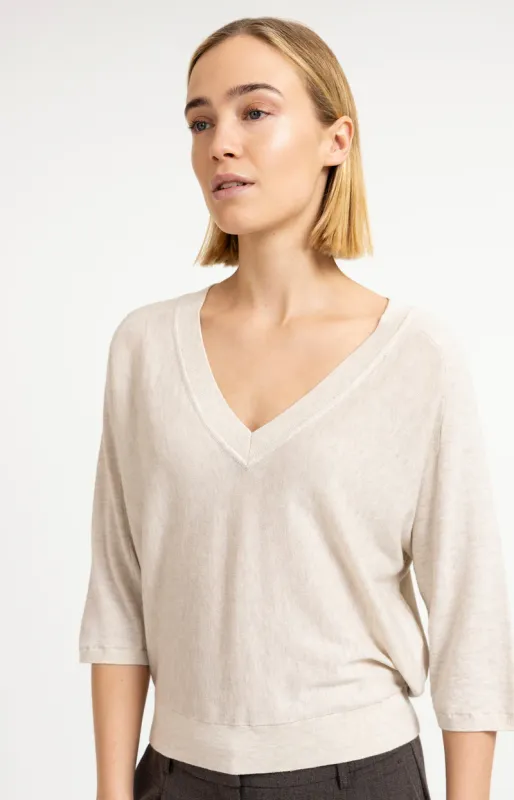 YAYA V-hals trui met naaddetails Beige