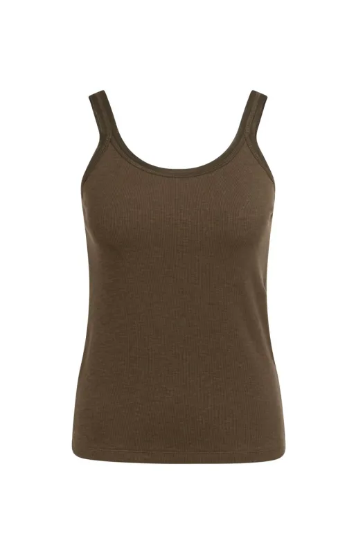 YAYA Singlet met mesh hals Bruin