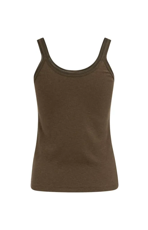 YAYA Singlet met mesh hals Bruin
