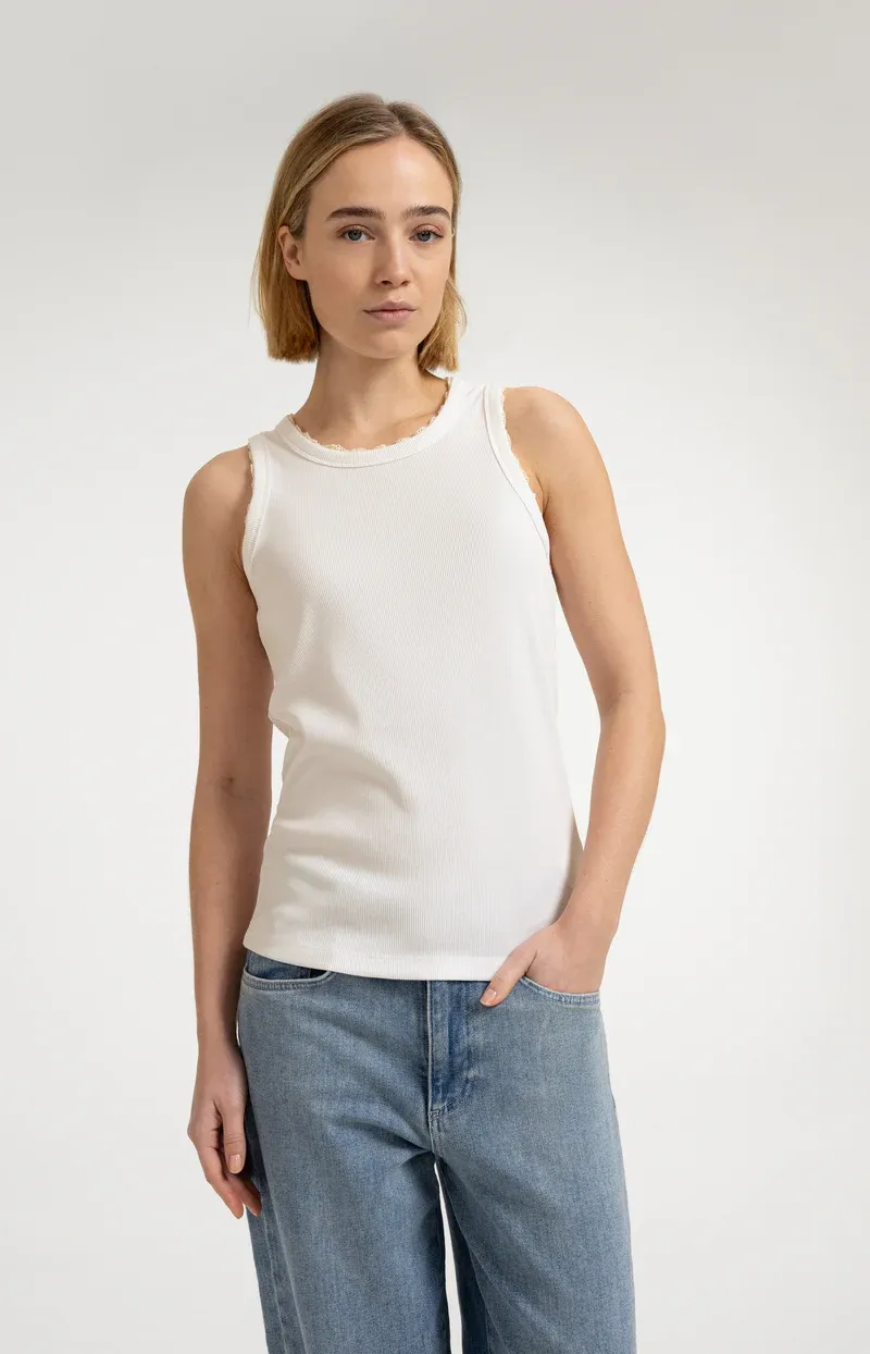 YAYA Singlet met kanten details Beige