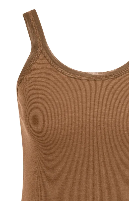 YAYA Singlet met mesh hals Bruin