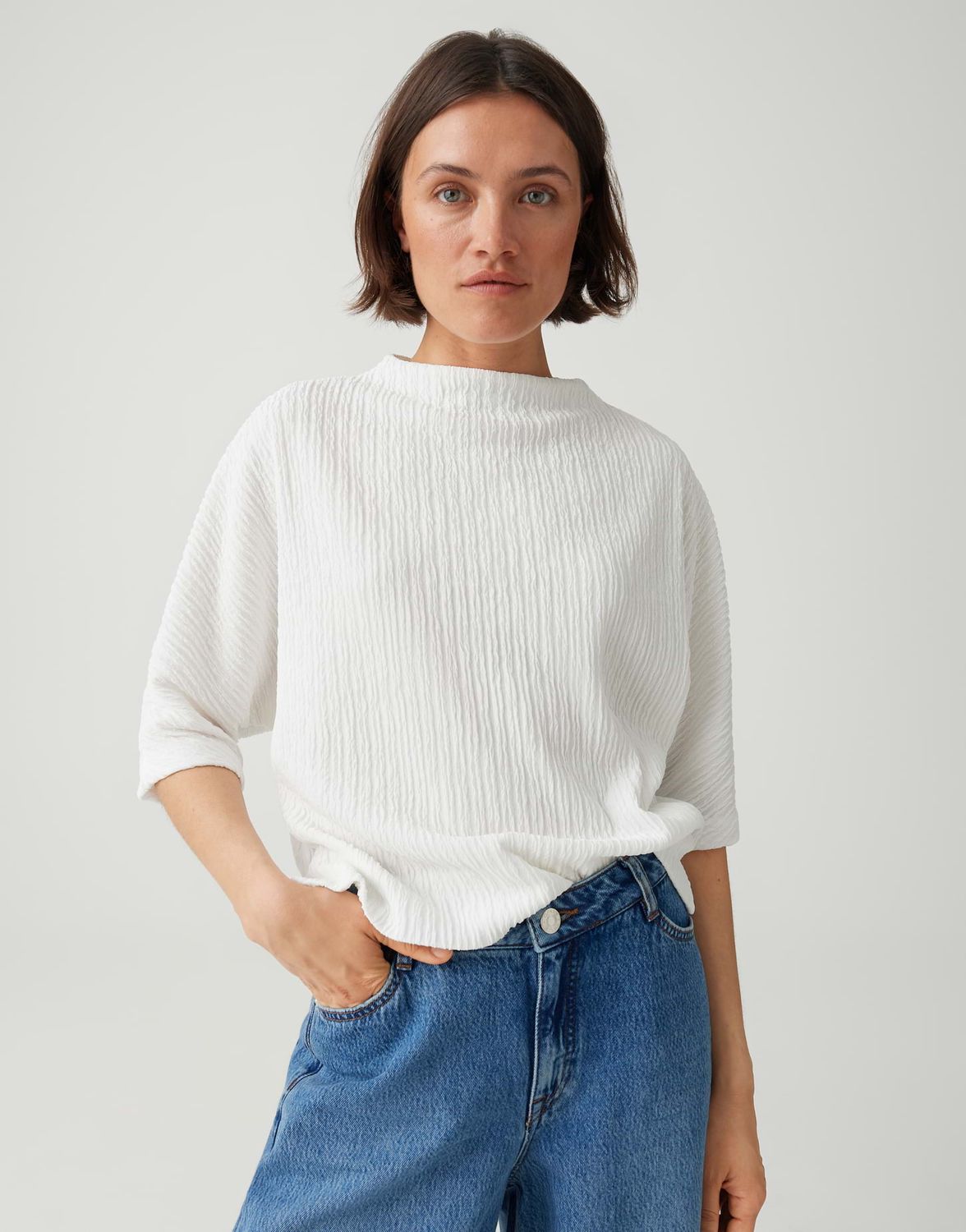 Opus Jersey shirt met kreukeffect Losse pasvorm