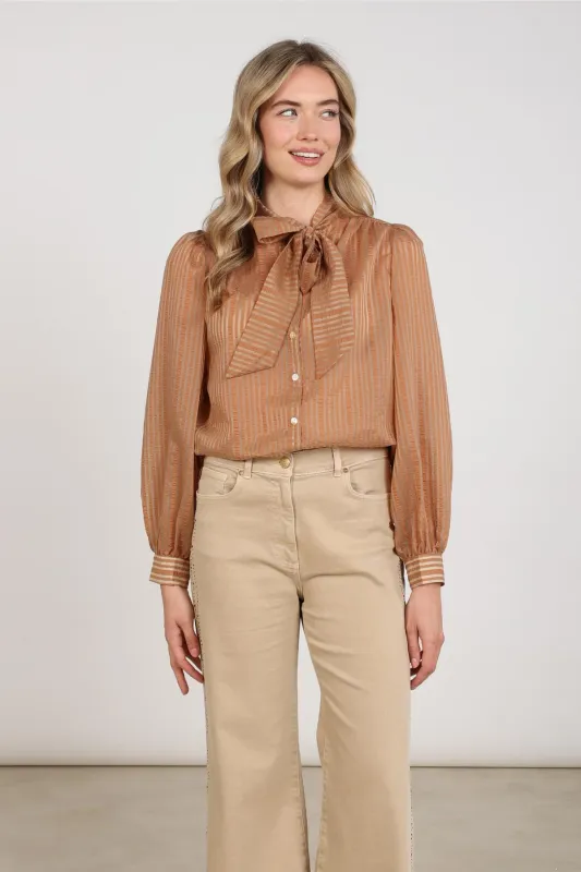 Nukus Alberta Blouse Bow Stripe Beige