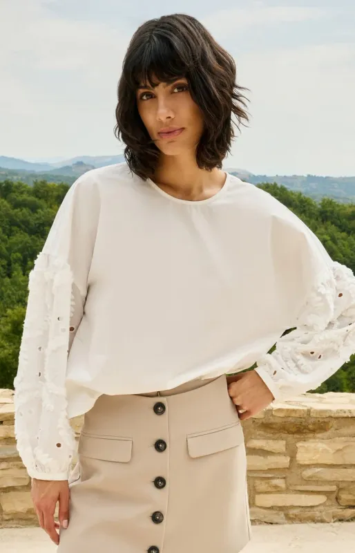 YAYA Blouse met geborduurde mouwen Ecru