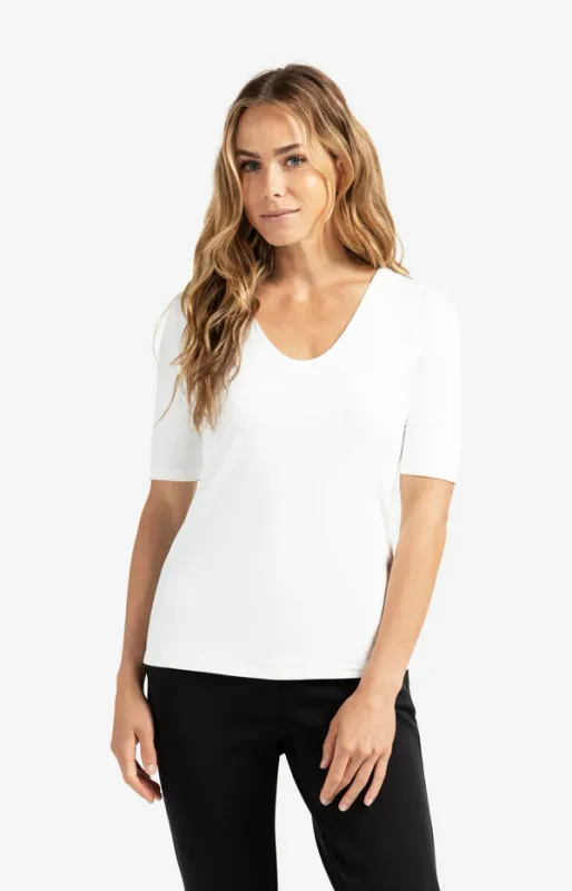 YAYA Round V-neck top Ecru