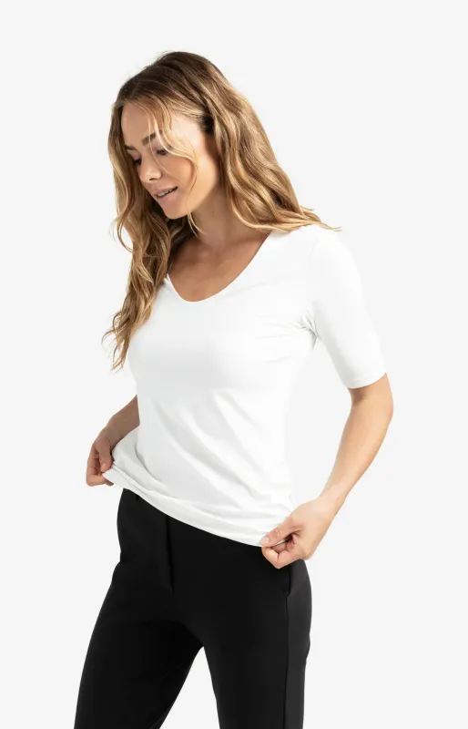 YAYA Round V-neck top Ecru