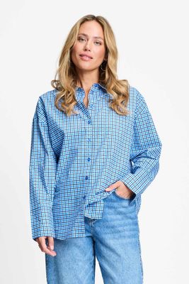 Pom Amsterdam blouse Beau Check Sapphire Blue