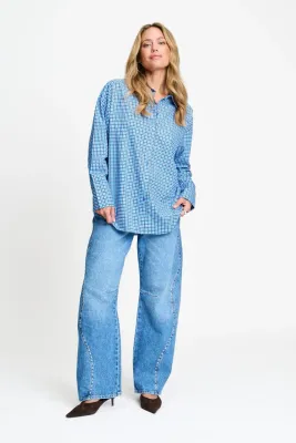 Pom Amsterdam blouse Beau Check Sapphire Blue