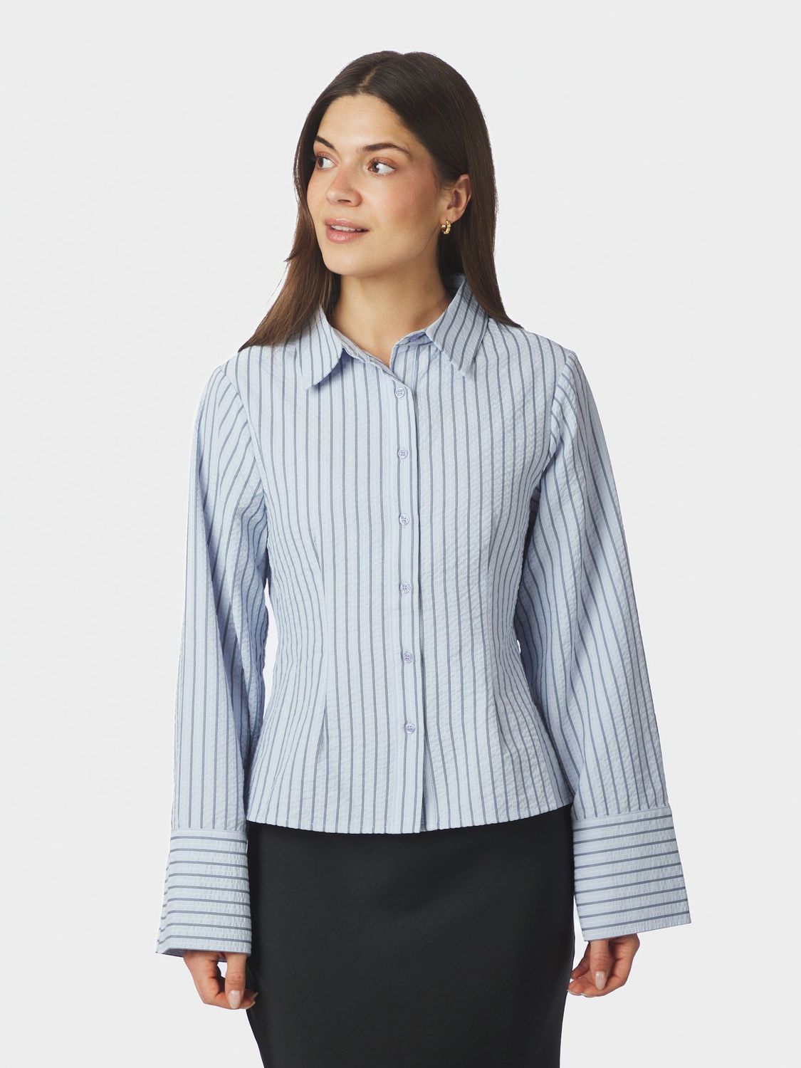 Neo Noir Rosa Striped Crepe Shirt Blauw