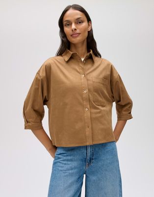 Opus Faloura Overhemdblouse in suèdelook Bruin
