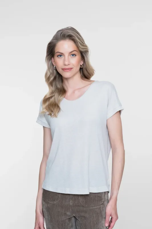 Geisha shimmer top met korte mouwen Beige