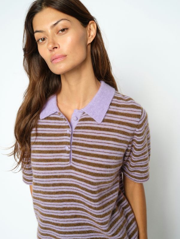Mos Mosh Milvi SS Stripe Polo knit Paars