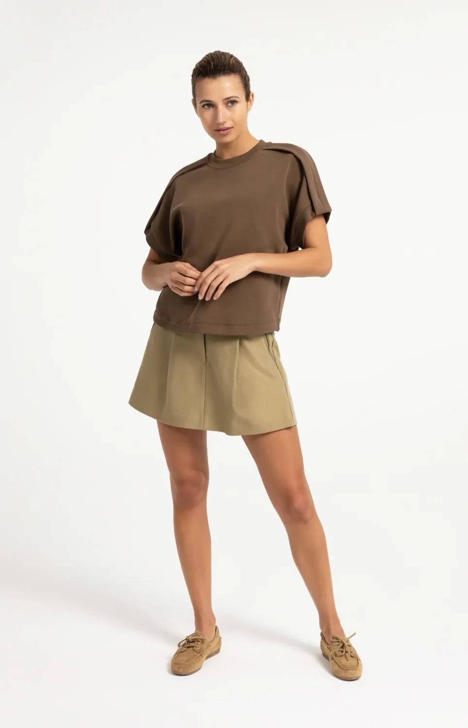 YAYA Mouwloze sweater teak brown