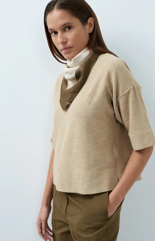 YAYA Fijngebreid oversized T-shirt Beige