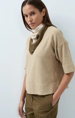 YAYA Fijngebreid oversized T-shirt Beige