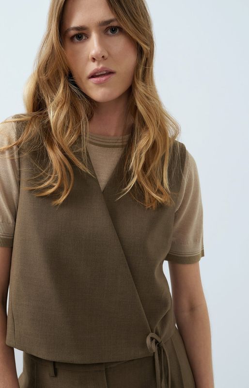 YAYA Gilet met overslagdetail teak brown