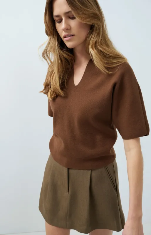 YAYA Mini skort met plooidetail teak brown
