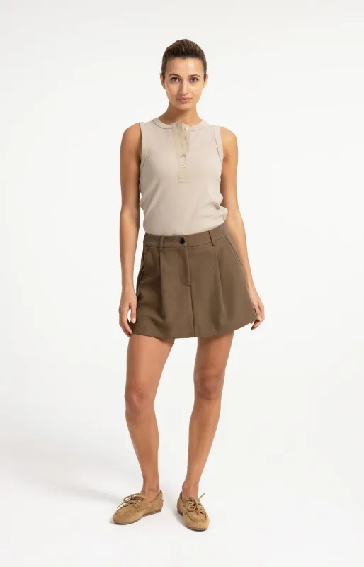 YAYA Mini skort met plooidetail teak brown