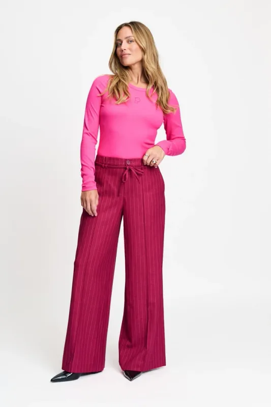 Pom Amsterdam pants - Jess Striped Burgundy Red Rood