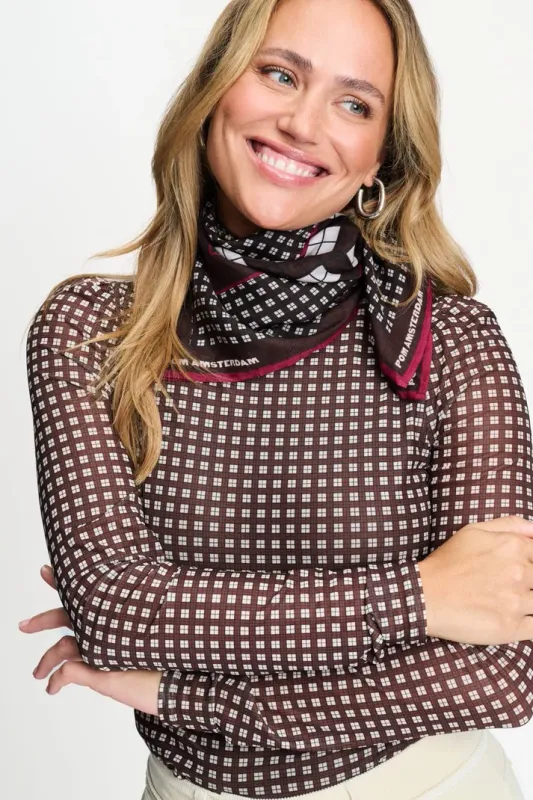 Pom Amsterdam Sjaal - Maya Check Brown Bruin