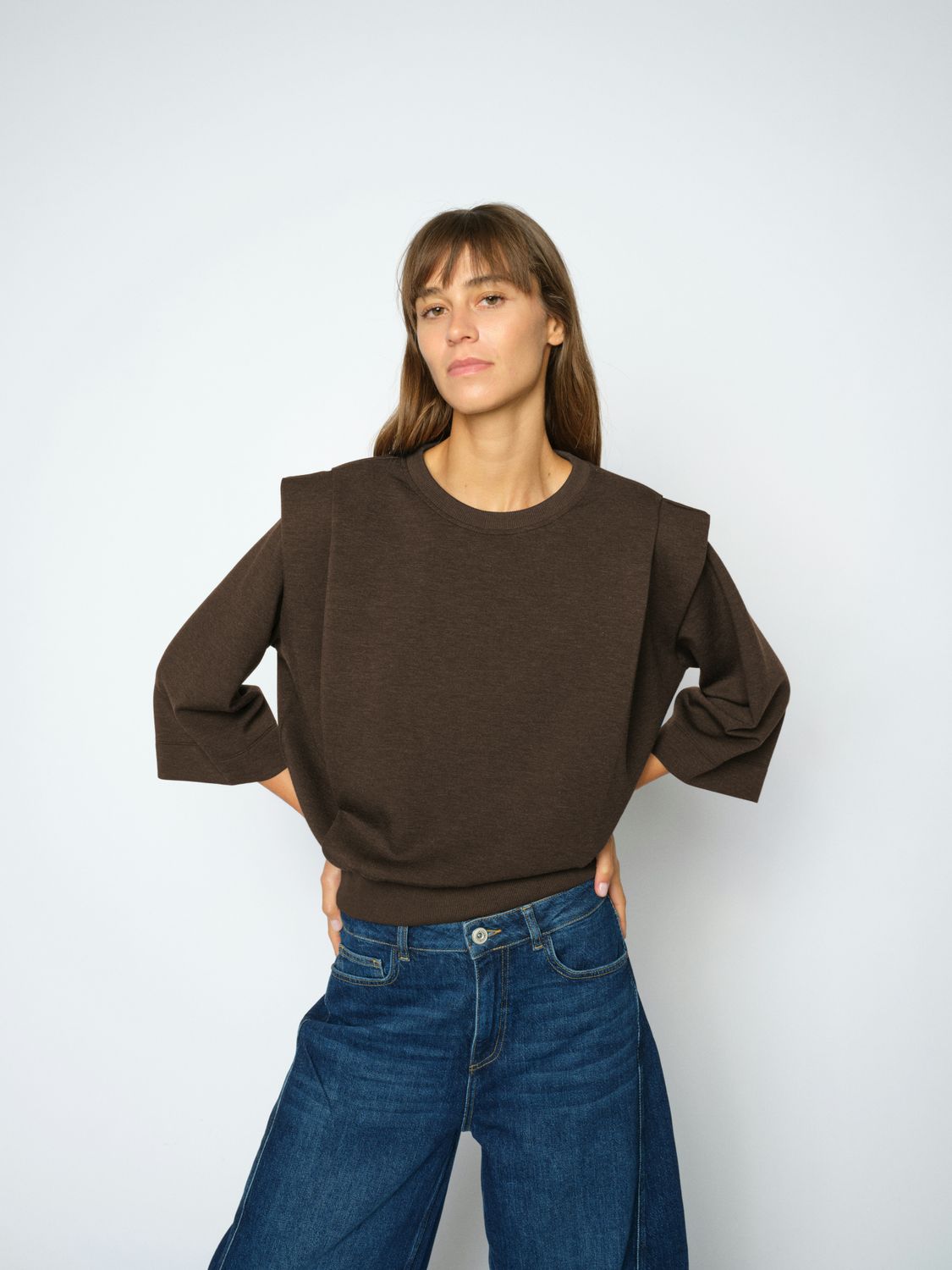 Mos Mosh MMMae O-3/4 Sleeve Sweatshirt Bruin