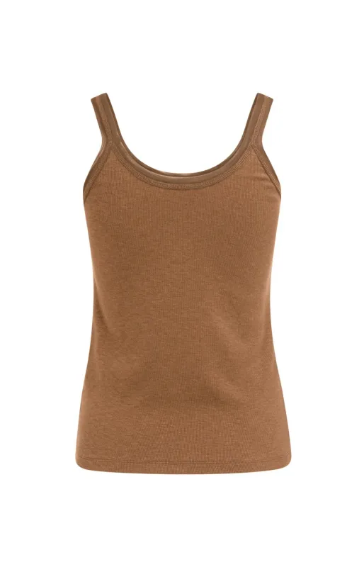 YAYA Singlet met mesh hals bruin
