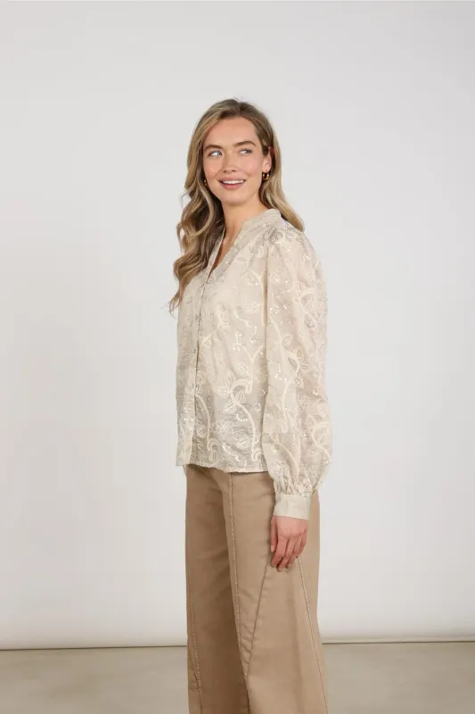 Nukus Antonella Blouse Embroidery Beige