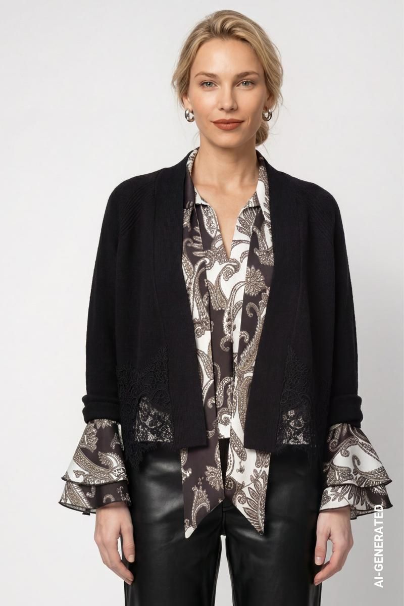 Monari kant details vest Zwart