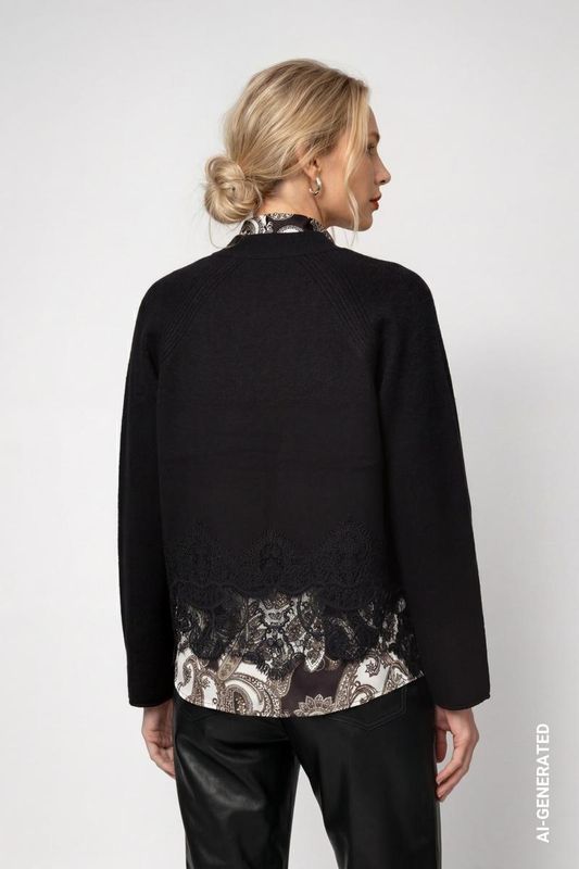 Monari kant details vest Zwart