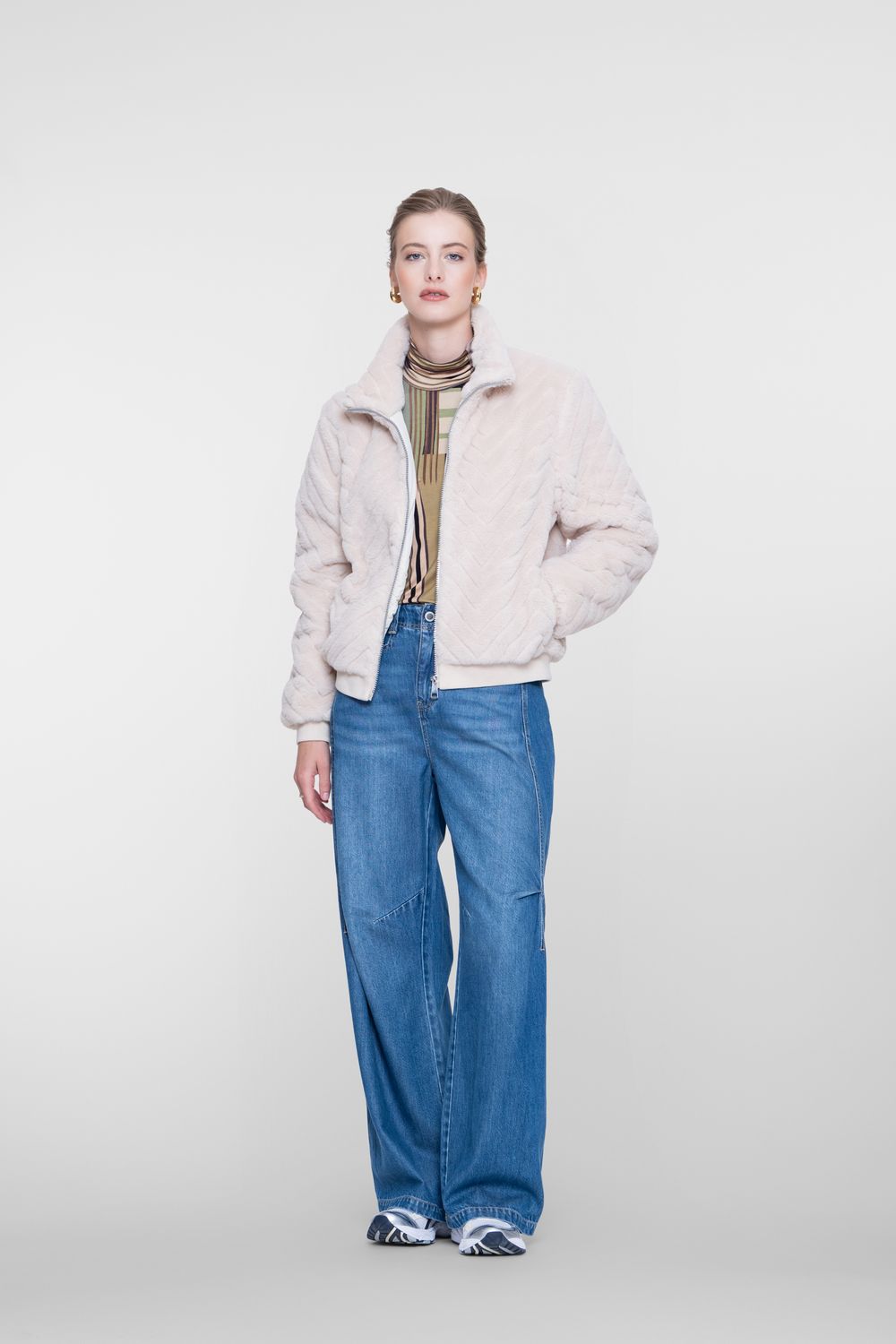 Geisha Jacket fake fur zigzag Ecru
