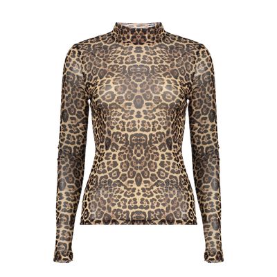 Geisha mesh top met panterprint