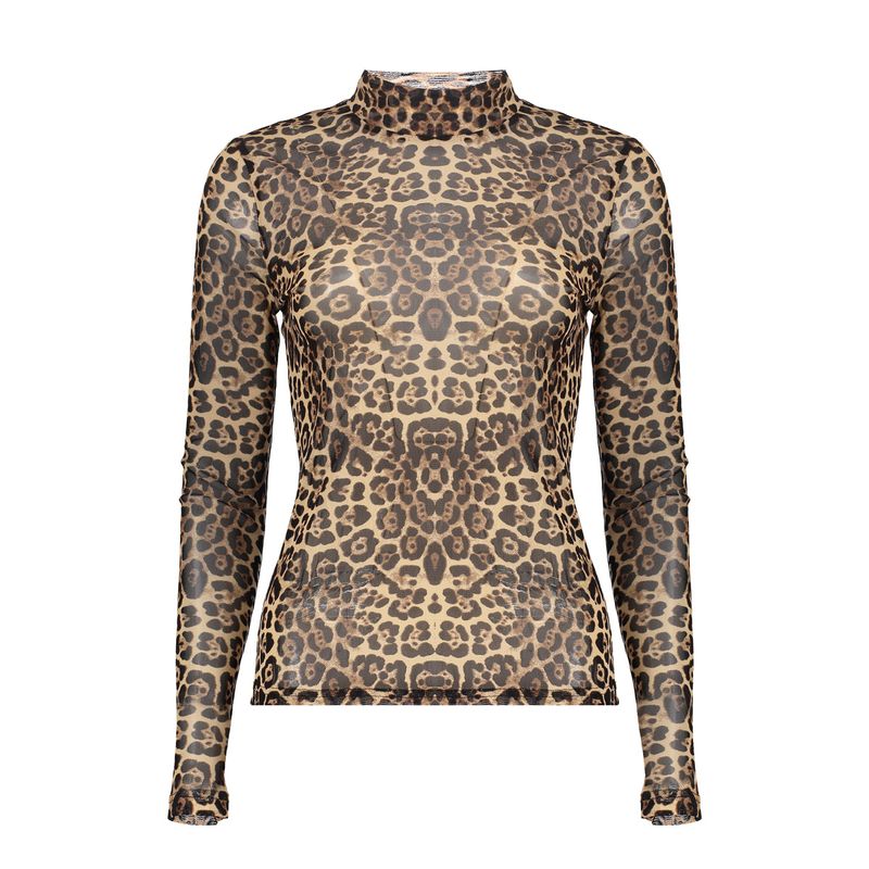 Geisha mesh top met panterprint