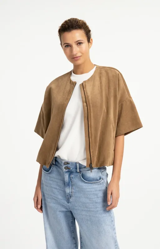 YAYA Oversized suedine jasje Bruin