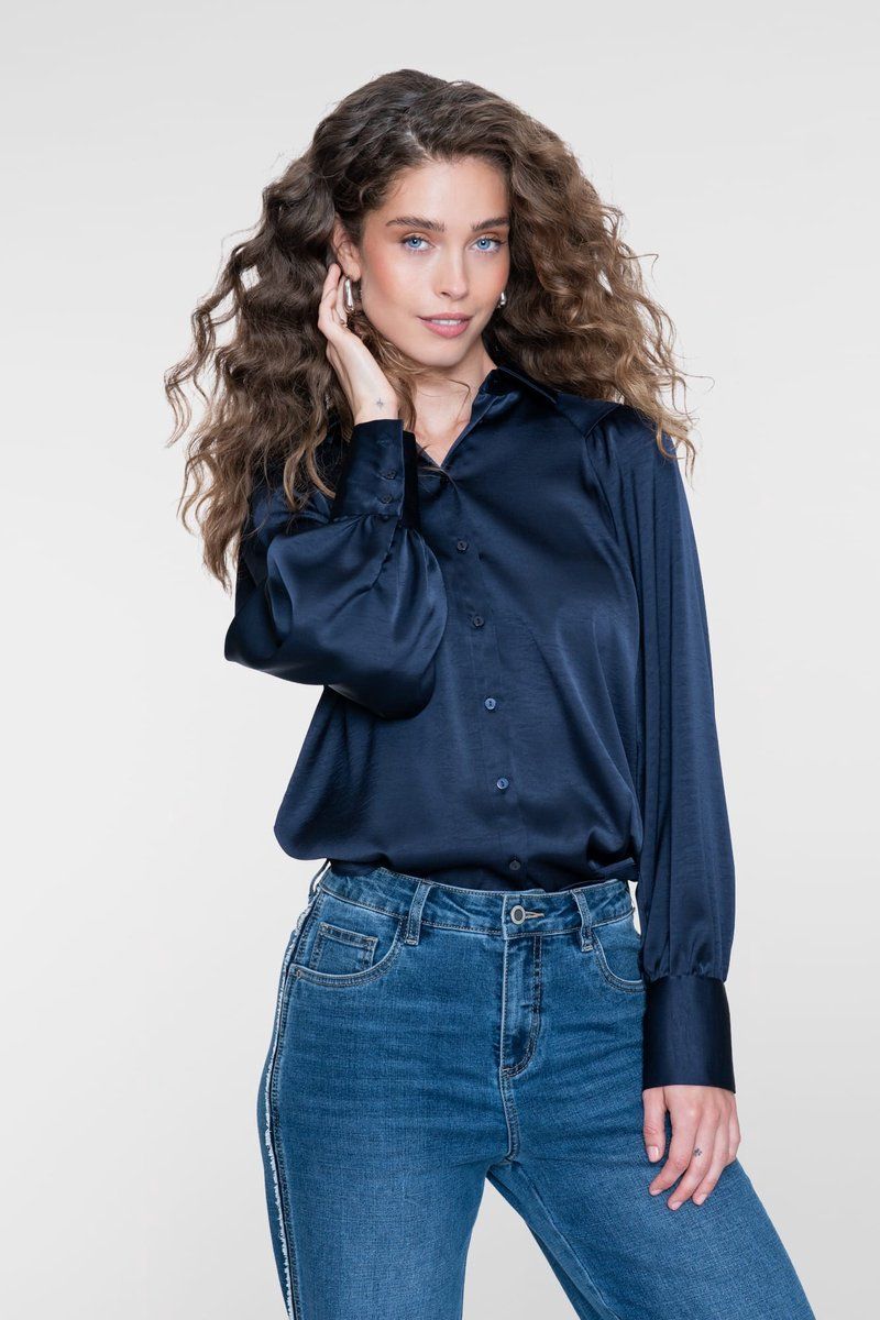 Geisha Blouse shiny Blauw