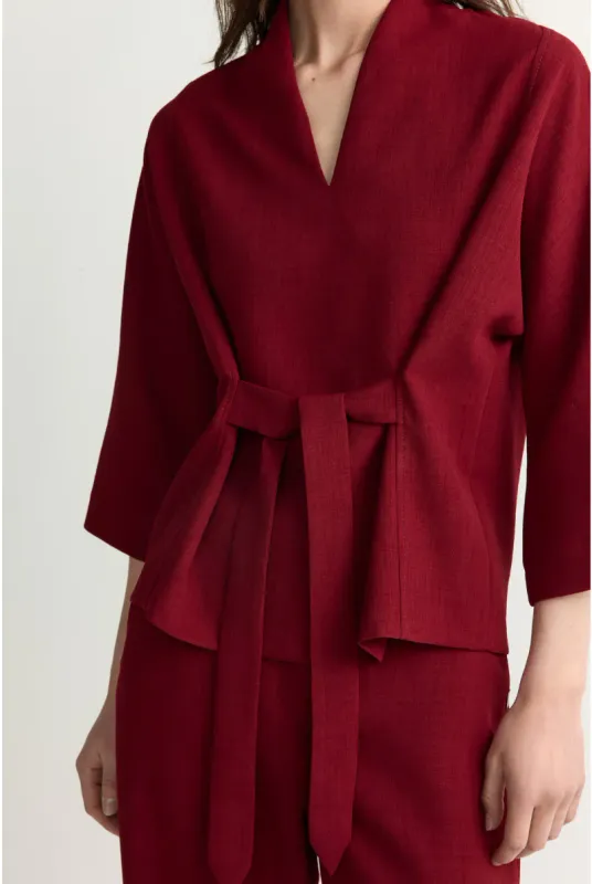 Xandres Blouse in crêpestof met binder Rood