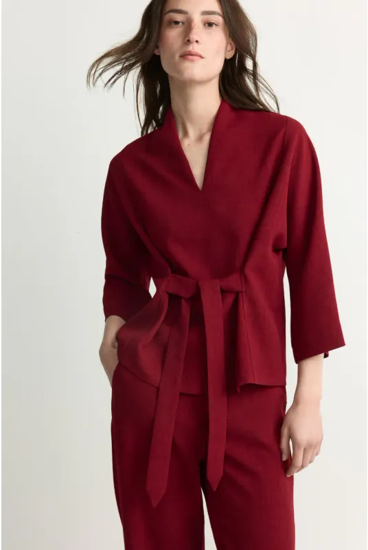 Xandres Blouse in crêpestof met binder Rood