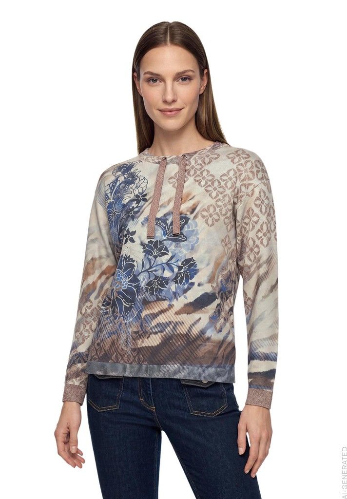 Betty Barclay Strick koll trui Beige/Blauw