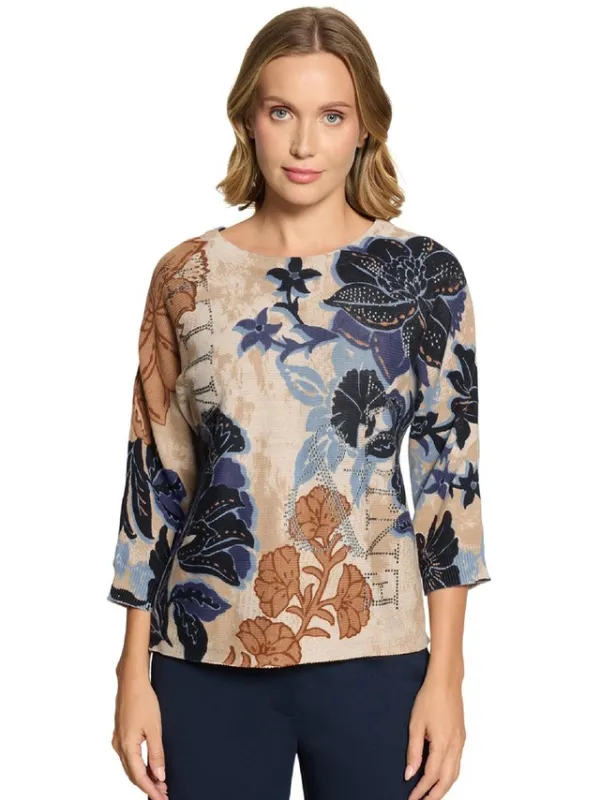 Betty Barclay Trui met bloemenpatroon en glitter Beige/ Blauw
