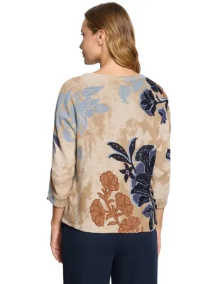 Betty Barclay Trui met bloemenpatroon en glitter Beige/ Blauw