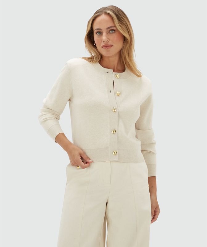 Josh V JV-FLISS Regular-Fit-Strickjacke Ecru