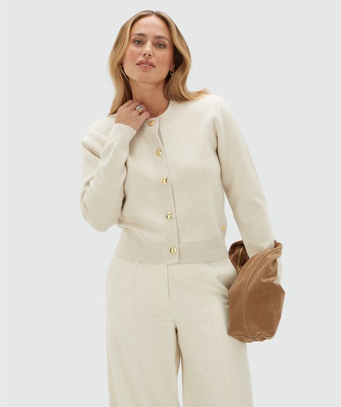 Josh V JV-FLISS Regular-Fit-Strickjacke Ecru
