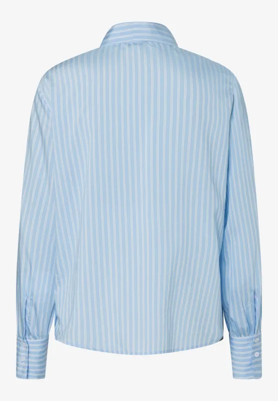 moreandmore Striped Pussycat Bow Blouse Blauw