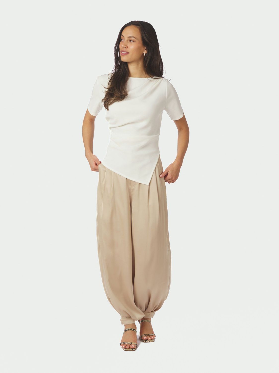 Neo Noir Fayla Drapy Satin Balloon Pants Beige