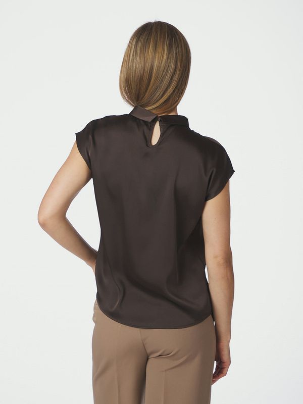 Neo Noir Fleur Drapy Satin Blouse Dark brown