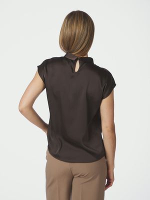 Neo Noir Fleur Drapy Satin Blouse Dark brown