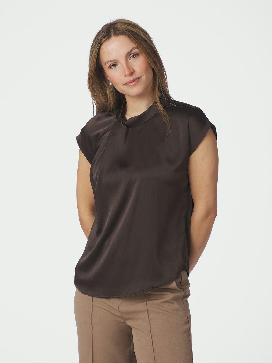 Neo Noir Fleur Drapy Satin Blouse Dark brown