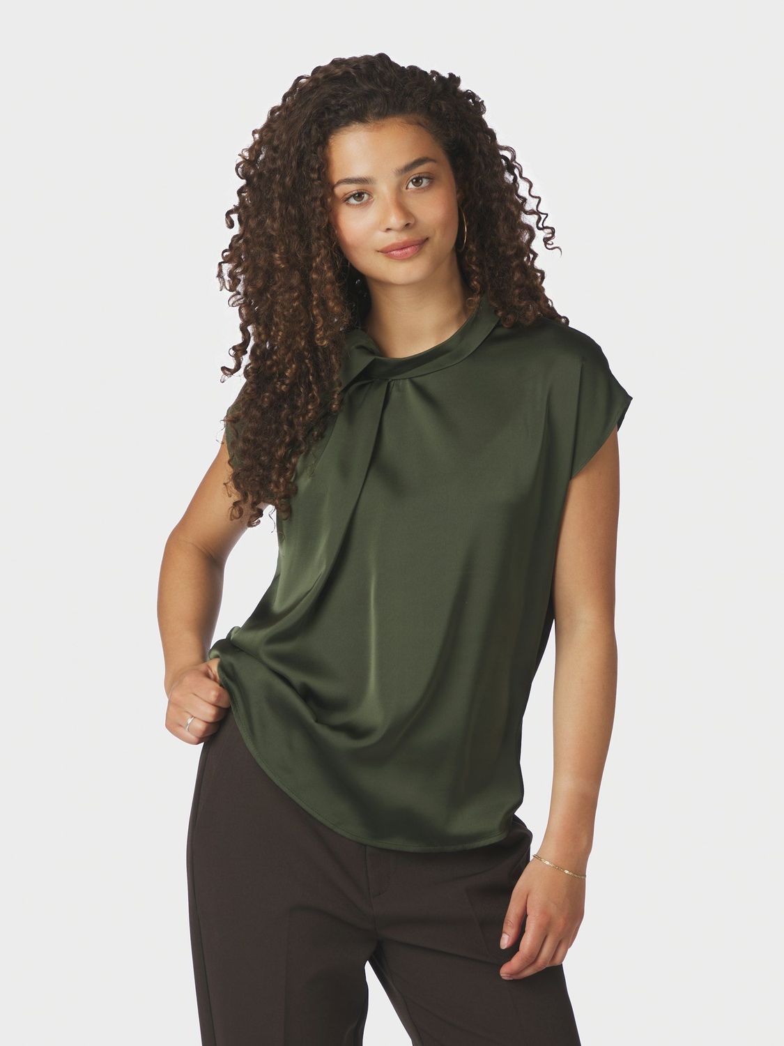 Neo Noir Fleur Drapy Satin Blouse Army