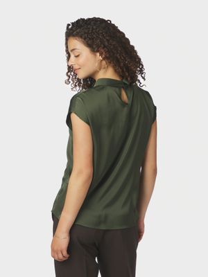 Neo Noir Fleur Drapy Satin Blouse Army