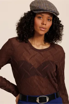 Studio Anneloes Reagan lace top Bruin