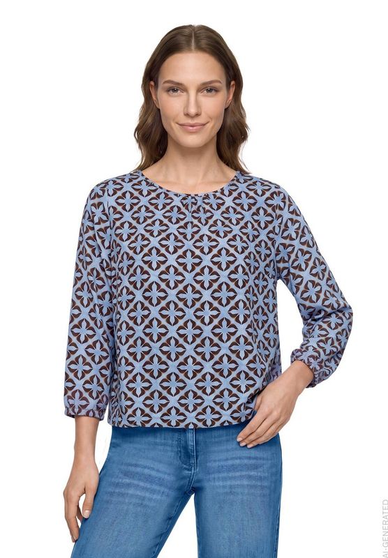 Betty Barclay blouse met lange mouwen en grafische print Blauw/ Bruin